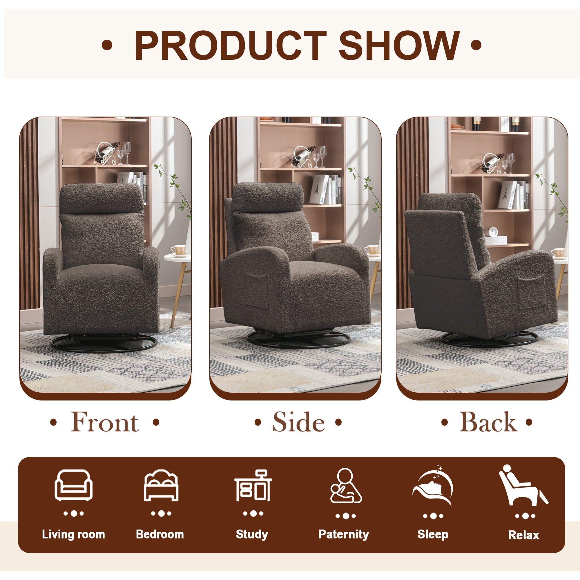 Lunale Teddy Swivel Glider Rocking Chair for Baby Nursery, Indoor, Drak Gray