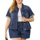 thumbnail image 5 of Chaqueta de mezclilla de manga corta con botones para mujer de tallas grandes Agnes Orinda en azul marino, 5 of 7