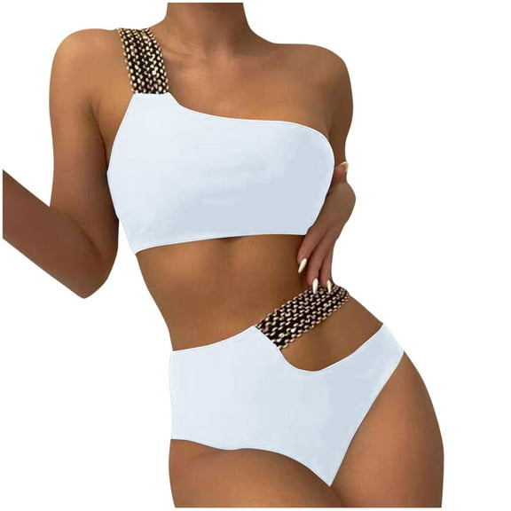 WREESH Womens Two Piece Swimsuit One Shoulder Bathing Suits Cutout Swimsuit Fashion Comfortable Sequin Short Sleeve Conjoined Body Sunscreen Diving Suit Bikinis Tops White