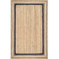 thumbnail image 2 of DecorAvenue Hand Woven Braided Farmhouse Jute Area Rug Beige Color Navy Blue Border 6 ft x 9 ft, 2 of 5
