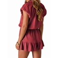 thumbnail image 6 of Summer Rompers for Women 2026 V Neck Short Sleeve Button Up Ruffle Jumpsuit Outfit with Pockets Red L, 6 of 9