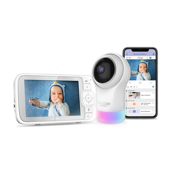 HUBBLE CONNECTED Nursery Pal Glow+ Smart Baby Monitor with 5" Parent Unit and Wi-Fi Viewing via Free App – 7-Color Night Light, Sleep Trainer, Remote Pan Tilt Zoom, 2-