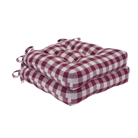 Achim Buffalo Polyester & Cotton Tufted Chair Seat Cushions  Checkered Burgundy  16 in x 15 in x 3 in  Set of Two