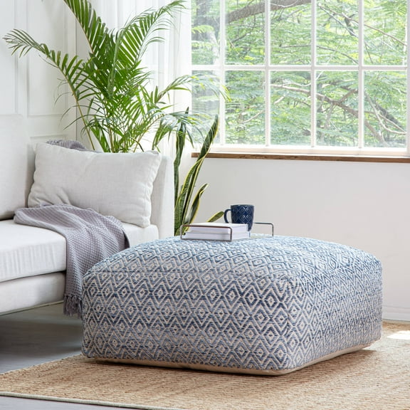 Jani  Willamette 34" Square Oversized Beige Pouf Ottoman Slate