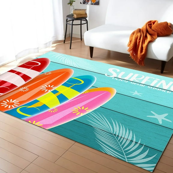 Coral velvet Summer Wood Grain Surfboard Living Room Carpet Coffee Table Floor Mat Study Bedroom Bedside Home Decoration Large Rug Floor Mat