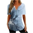 thumbnail image 1 of Bowake Women's Summer Short Sleeve Office Blouse Dressy Casual Loose Tunic Tee Shirts Basic V Neck Button Work Tops, 1 of 1