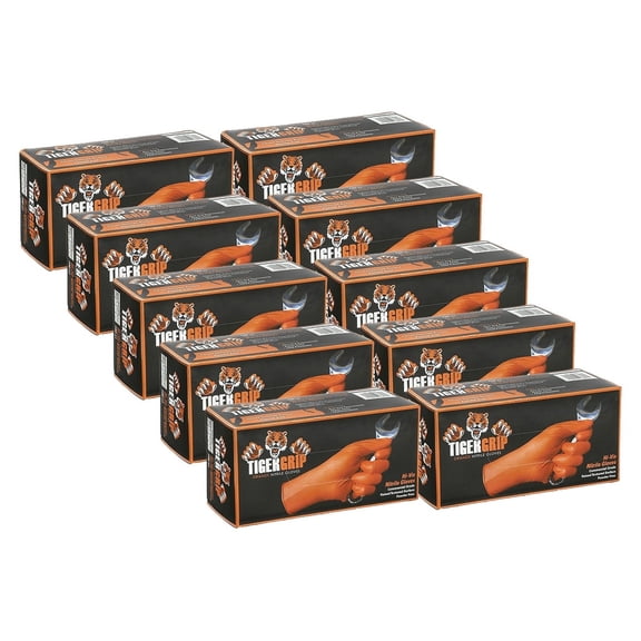 Eppco Tiger Grip Orange Nitrile Gloves, Hi-Vis, 8MIL Thickness, Diamond Texture, Extra Large, 10 Boxes