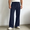 thumbnail image 4 of JIAYUE Men's Plaid Wide Leg Pants Soft Breathable Relaxed Fit Elastic Drawstring Waist Loose Fit Textured Casual Straight Trousers For Travel Beach Daily Walking, 4 of 5