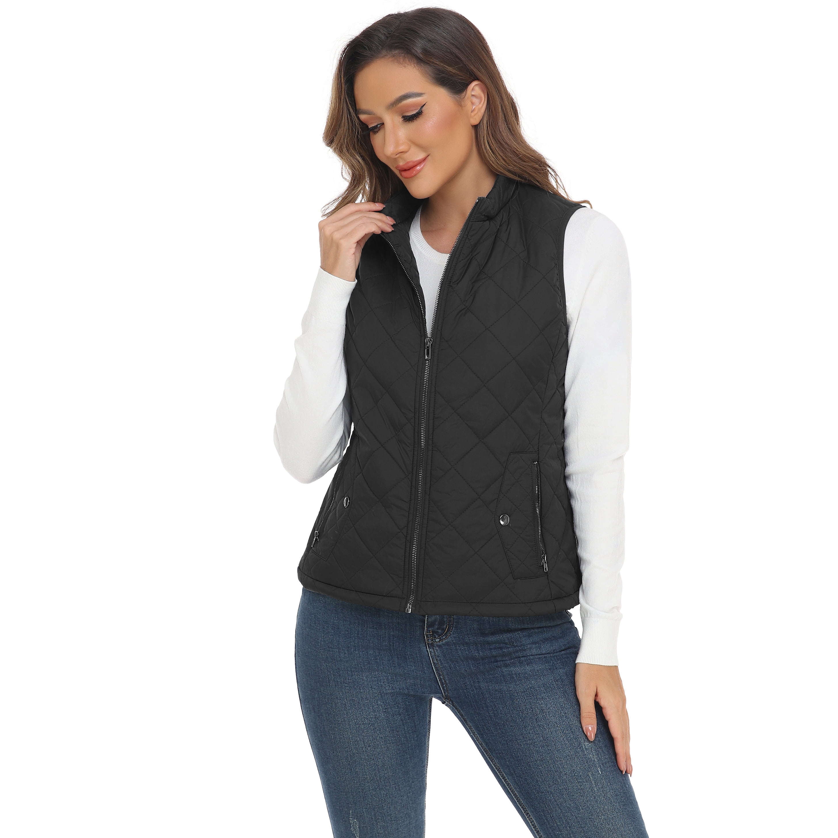 LK women's vest - Stand Collar Lightweight Padded Gilet for Women (Black-S)