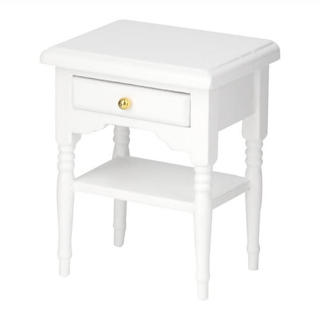 LYUMO 1:12 White Mini Bedroom Furnishing Articles Wooden Bedside Table Model, Mini Bedroom Furniture, Wood Bedside