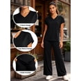 thumbnail image 4 of Cadmus 2-Piece Sets for Women Short Sleeve Tops Wide Leg Pants with Pockets, Black, L, 4 of 9