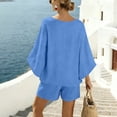 thumbnail image 4 of FchengtaiS Women's 2 Piece Summer Outfits Oversized Bat Short Sleeve Shirts and Elastic Waist Shorts Casual Lounge Matching Sets, 4 of 7