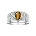 thumbnail image 1 of RYLOS Men's Rings 14K White Gold Rings Classic Designer Style 8X6MM Oval Gemstone &  Diamond Ring Tiger Eye November Birthstone Rings For Men Size 12, 1 of 7