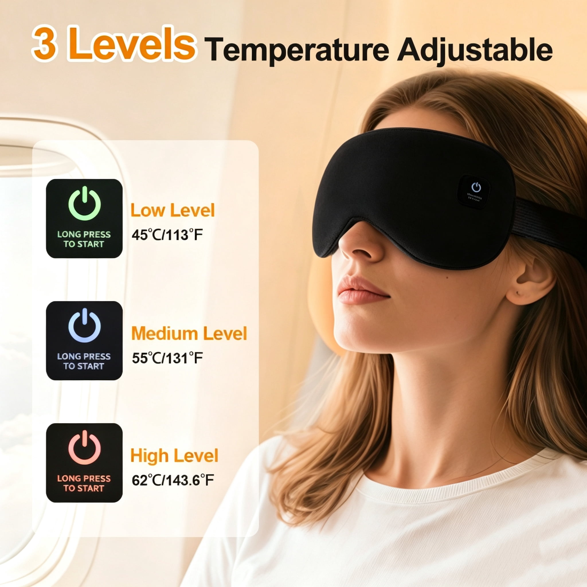Cordless Heated Eye Mask, 3 Heat Levels Rechargeable Eye Heating Pad, Warm Eye Compress, Washable Sleep Mask, Home Travel Office (Black)
