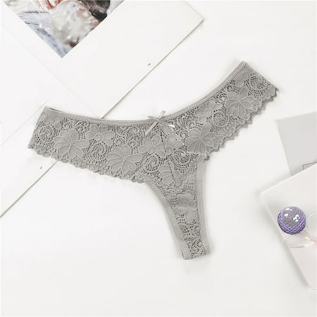 Bpxiofoy Thongs for Women Panties for Women Women Lace Thong Triangle Hollow Breathable Cotton Crotch Panties Lingerie for Women Thongs Gray S