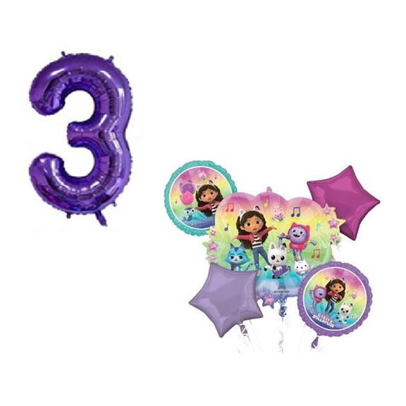 Gabby's Dollhouse 3rd #3 Happy Birthday 6 Piece Music Dance Bouquet Party Supplies Decorations