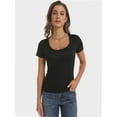 thumbnail image 3 of Women's T Shirts Short Sleeve Scoop Neck Basic Going Out Tops Fashion Slim Fit Tee, 3 of 6