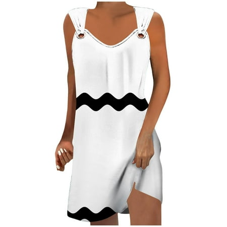 QYZEU Summer Casual Dresses for Women 2024 Lightweight Dress Women Fashion Striped Print Loose Fit Sleeveless V Neck Metal Button Dress Aline Dresses for Women Hot Pink 2XL