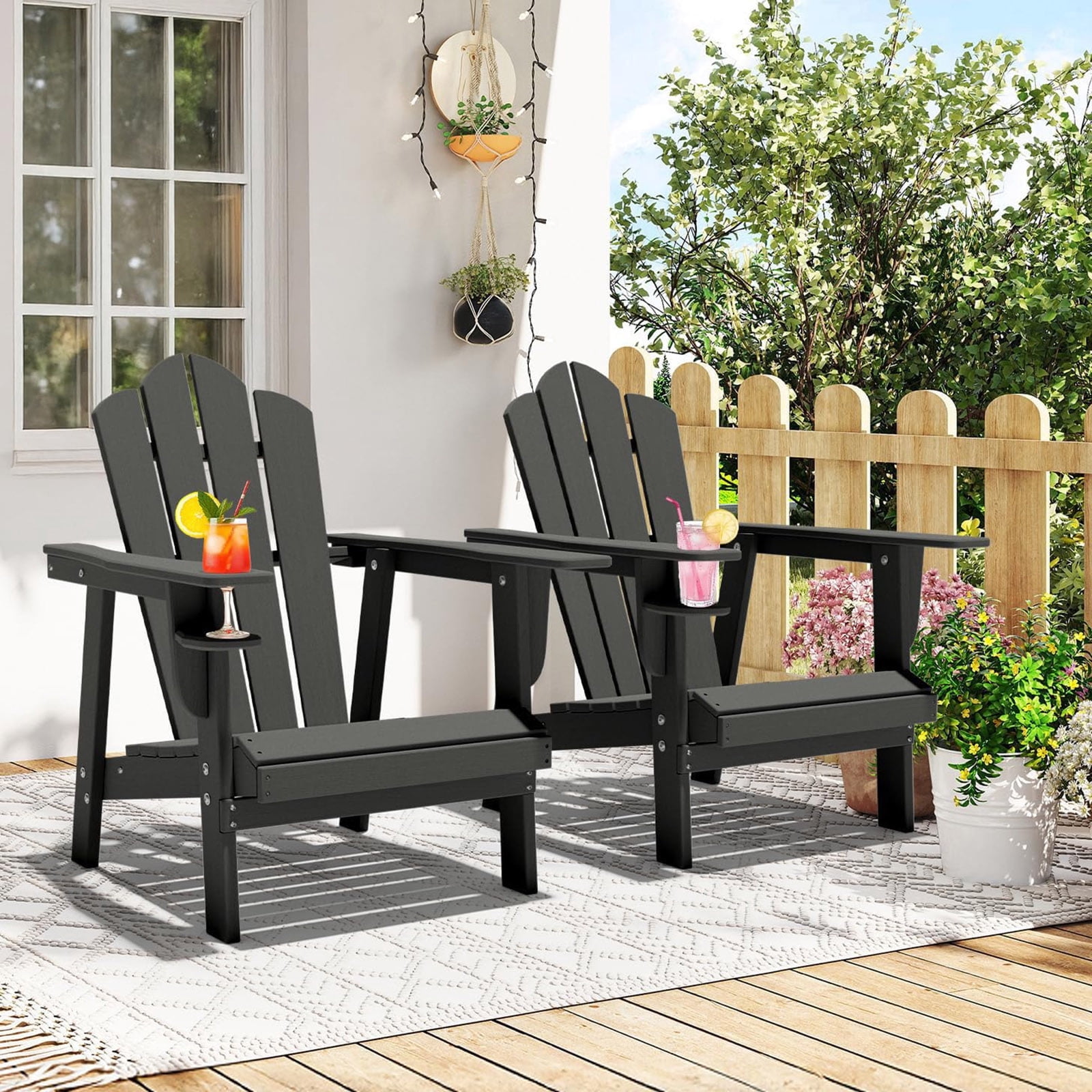 Zimtown Folding Adirondack Patio Chair, Slatted Design, Natural