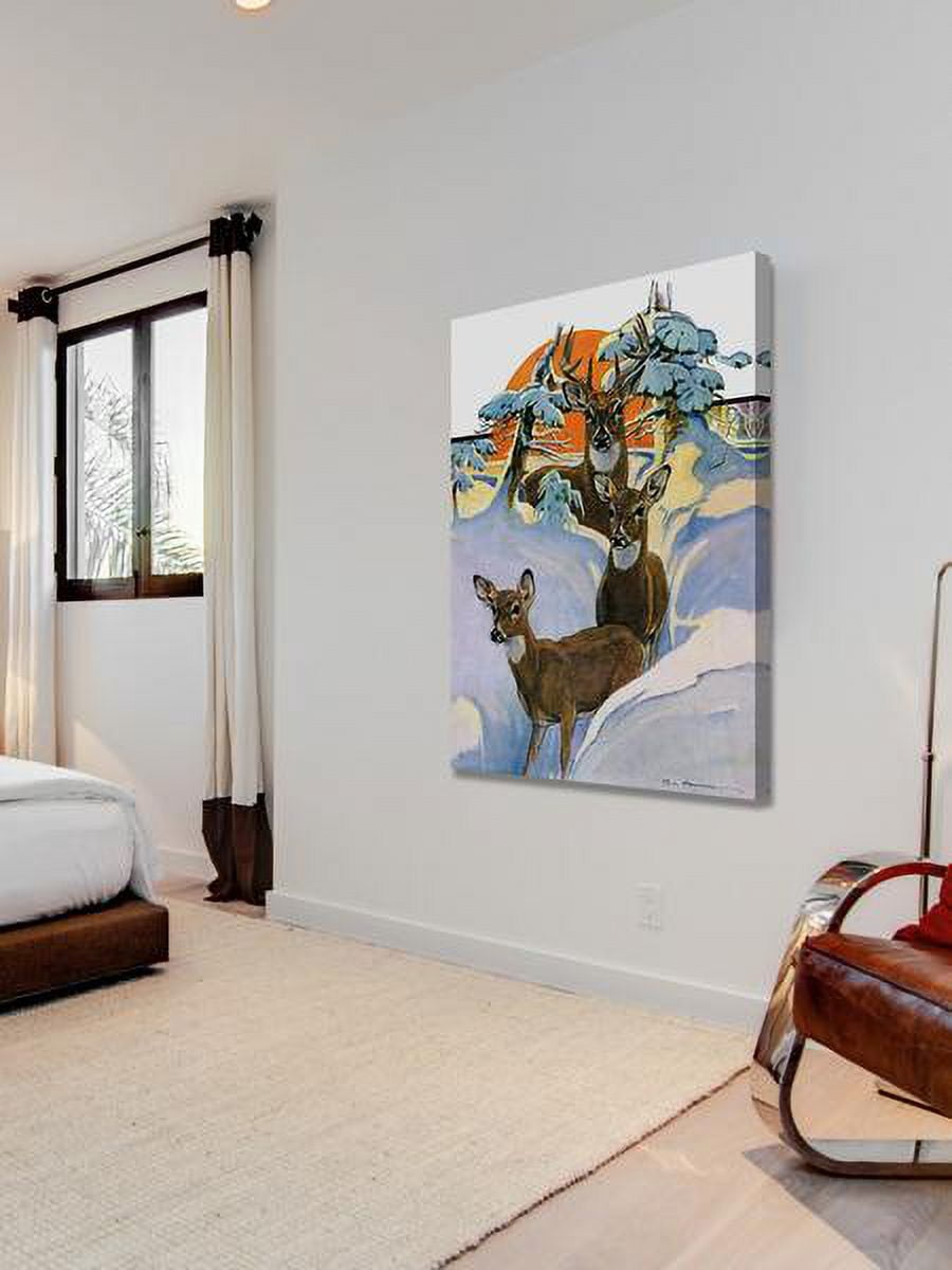 "Snow Deer" Painting Print on Wrapped Canvas