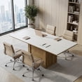 thumbnail image 3 of 55" Rectangular Conference Table for 4-6 People, White Office Meeting Table with Wooden Pedestal Base, Modern Table for Workspaces, Training, or Seminars, 3 of 8