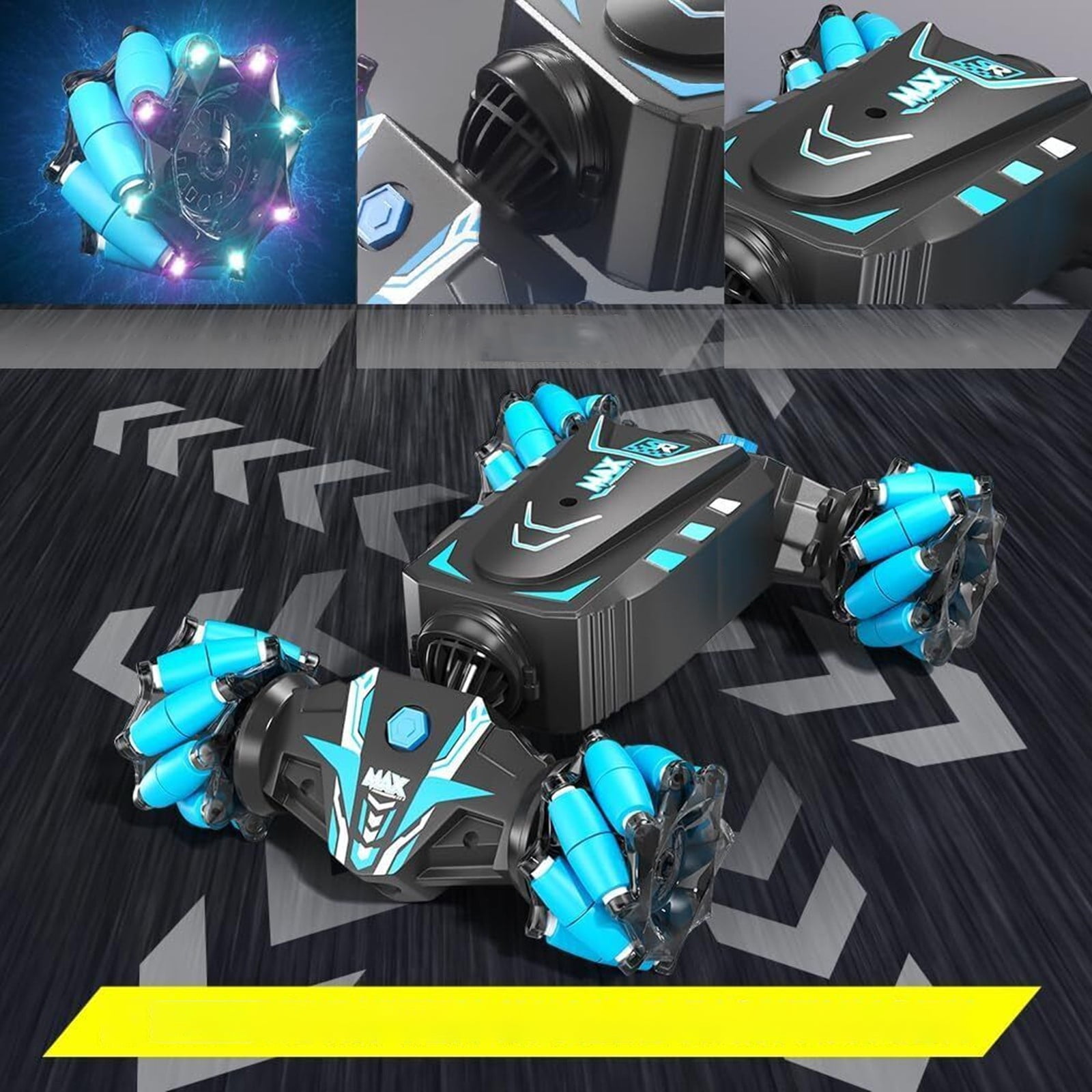 Remote Control Car Hand Controlled Gesture RC Stunt Car with Spray & Lights & Music, 4WD 2.4GHz Off-Road Vehicle 360° Double Sided Rotation Crawler Vehicle RC Car-Blue