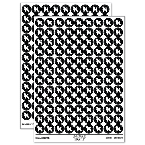 Miniature Poodle Dog Solid 200 Round Stickers - Black - Gloss Finish - 0.50" Size