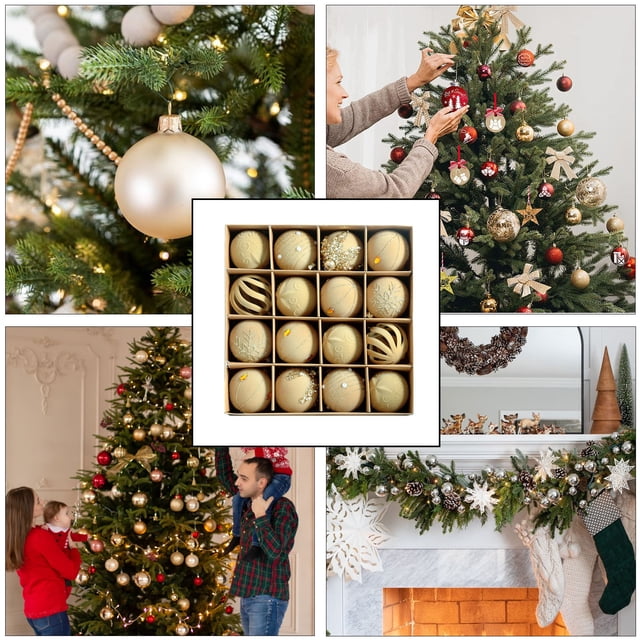 xihome Paquete de 24 bolas de plstico para adornos navideños, esferas decorativas de 6 cm de dimetro con agujeros para colgar.