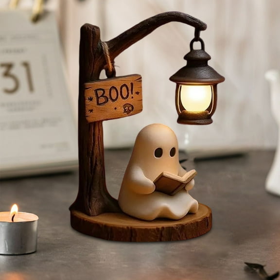 Cute Ghost Reading Lantern - Boo, Glowing Ghost Decoration Night Light, Halloween Creative Ghost Gifts, Halloween Home Decoration for Bedside Bookshelf Desk (Halloween)