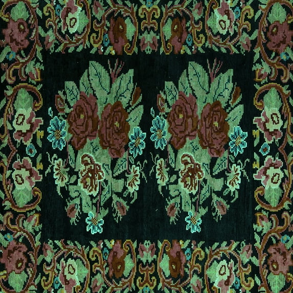 Ahgly Company Indoor Square Medallion Turquoise Blue French Area Rugs, 8' Square