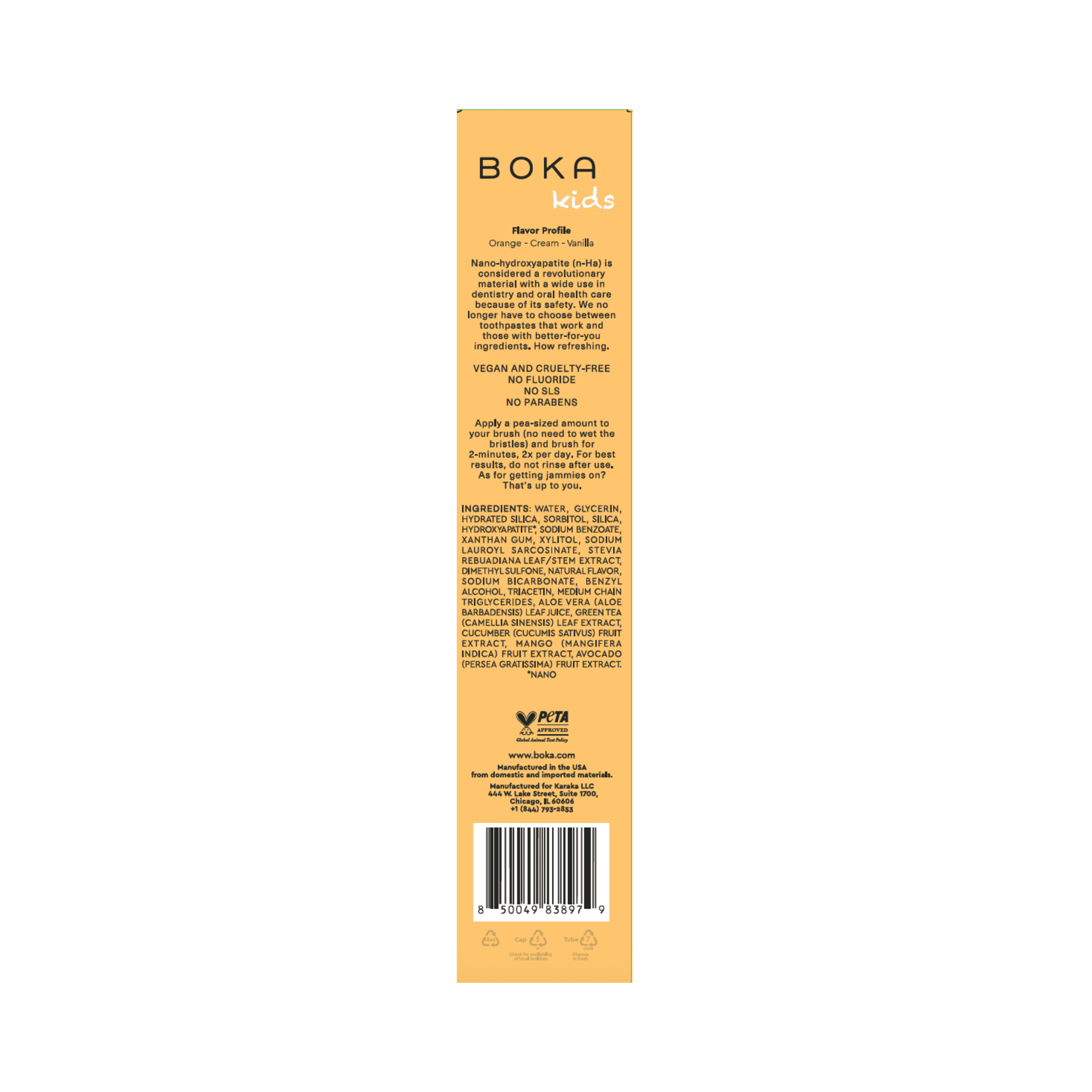 Boka Fluoride Free, Nano-Hydroxyapatite Kids Toothpaste, Orange Cream, 3.4oz