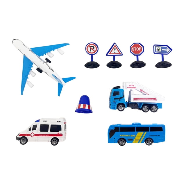 Carritos De Juguete Autobús Avión Set Aeropuerto Simulación azul Pequeño