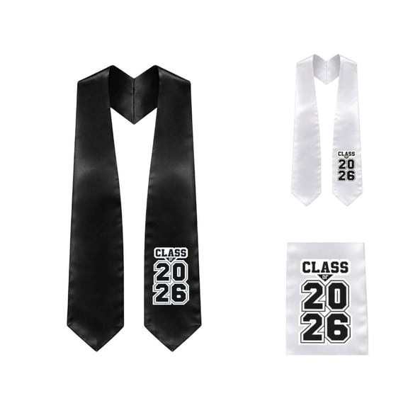 Graduation Stole Class of 2026 Unisex Graduation Sash Graduation Stole for High School College 60" Long Black&White Premium Satin Commencement Sash
