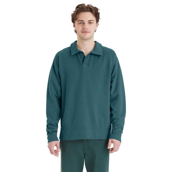 ComfortWash by Hanes - Unisex Garment Dye Polo Collar Sweatshirt - GDH490 - CACTUS - M