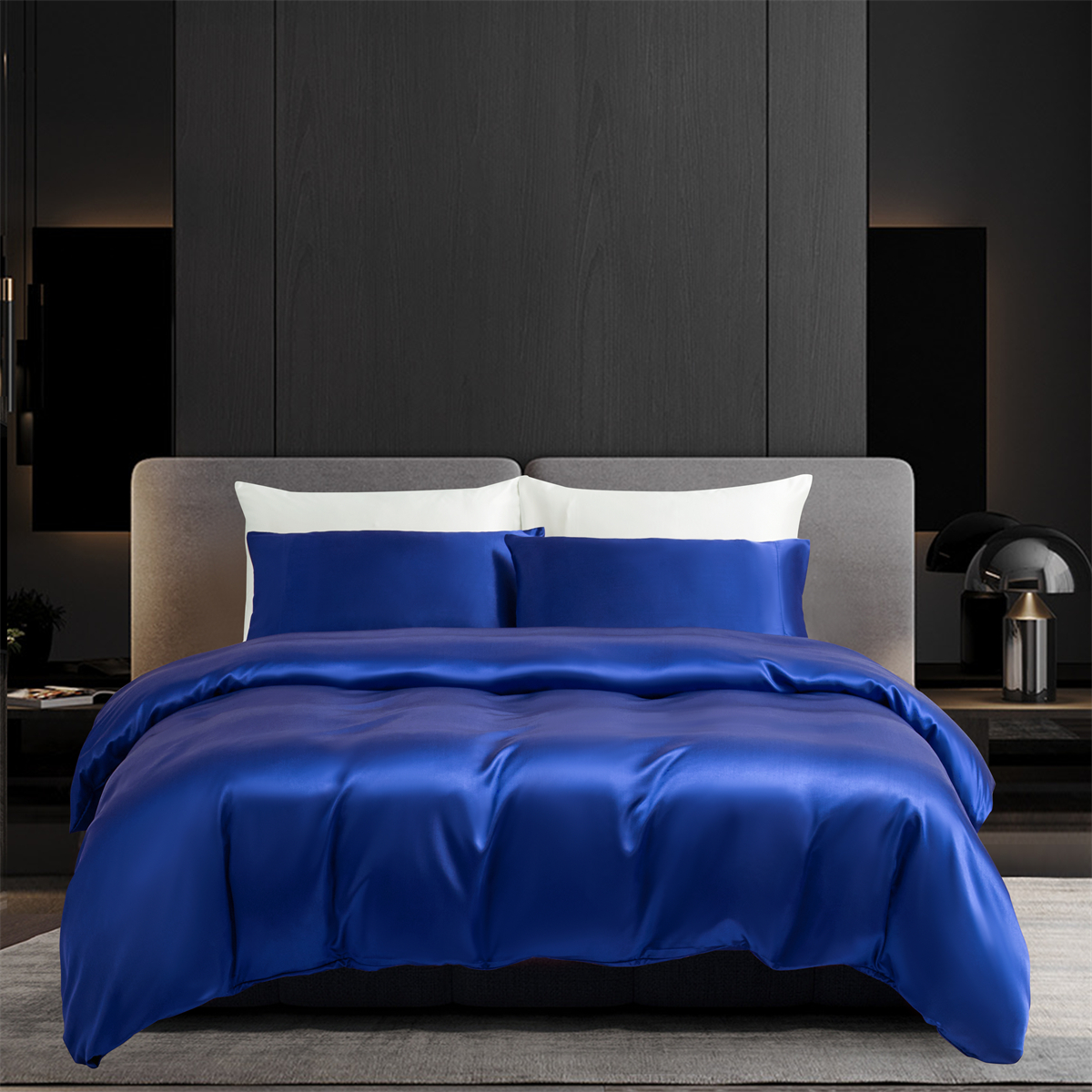 BESTSPR 3 Pieces Satin Duvet Cover Set King Size Silk Like Satin