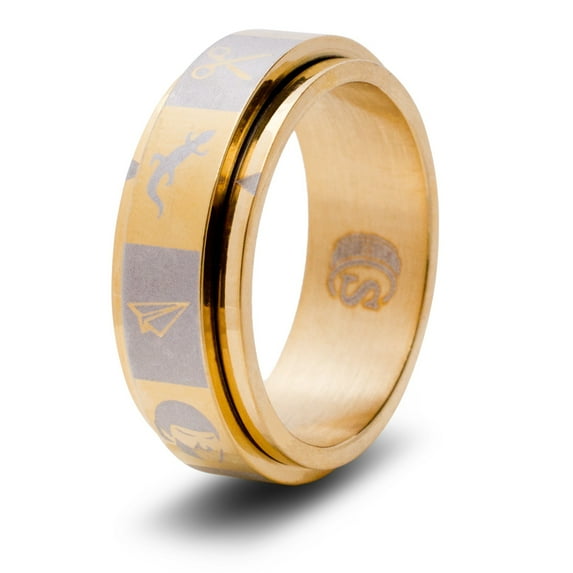 CritSuccess Rock Paper Scissors Lizard Spock Dice Ring Spinner (Size 6 - Stainless Steel - Gold)
