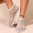 thumbnail image 4 of Qingpeng Womens Rhinestone Embellished Mesh Flat Sandals Open Toe High Ankle Design Breathable Slip On Summer Shoes, 4 of 5
