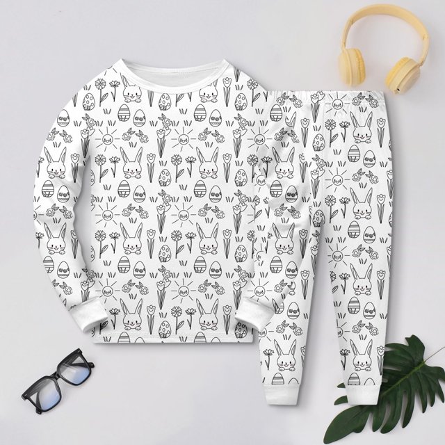 WEAIXIMIUNG Ensemble de Vêtements de Maison pour Enfants avec Œufs de Lapin de Pâques, Bricolage, Peint à la Main, Pyjama à Colorier pour Garçon et Fille, Peut Jouer et Porter, 9 Ans