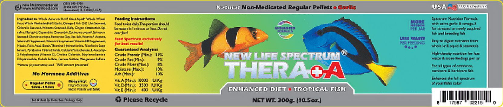 New Life Spectrum Thera A Enhanced Diet Tropical Fish Food Pellets, Regular (1-1.5mm), 10.5 oz