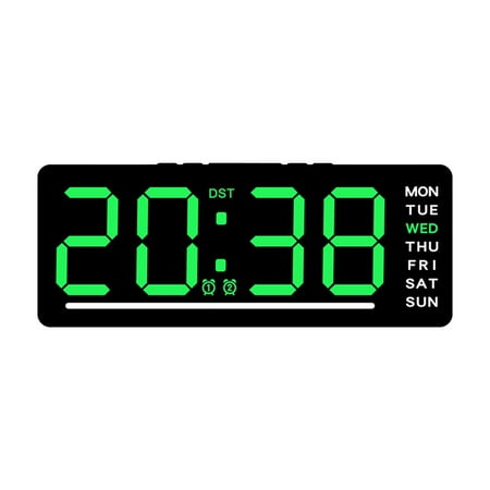Battery Operated Digital Alarm Clock for Bedrooms Cordless - Auto/Manual Dimmer, Big Numbers & Multi function Display, Dual Power Supply (Green)