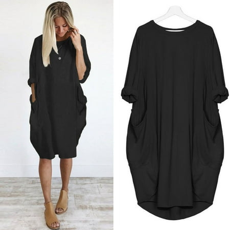 

KI-8jcuD Women s Pocket Loose Dress Ladies Neck Casual Long Tops Dress Plus Size Maternity Midi Dress Split Loose Maxi Dress Women s Rayon Dresses Short Dress with Pockets Dresses Loose T Shirt Dress