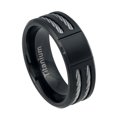 thumbnail image 2 of Men Women Titanium Wedding Band Ring 8mm Brushed Black Beveled Edge Double Cable Inlay Ring, 2 of 3