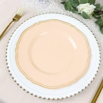 Efavormart 10 Pack | 10" Nude / Gold Scalloped Rim Plastic Dinner Plates, Disposable Party Plates For Weddings Party Events