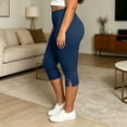 thumbnail image 7 of Nugftut Plus Size Capris for Women, Elastic High Waist Side Slit Yoga Pants Solid Color Capri Leggings, 7 of 7