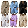 thumbnail image 3 of Women Linen Set 2 Piece Outfits Long Shirt and Elastic High Waisted Shorts Sets, 3 of 3