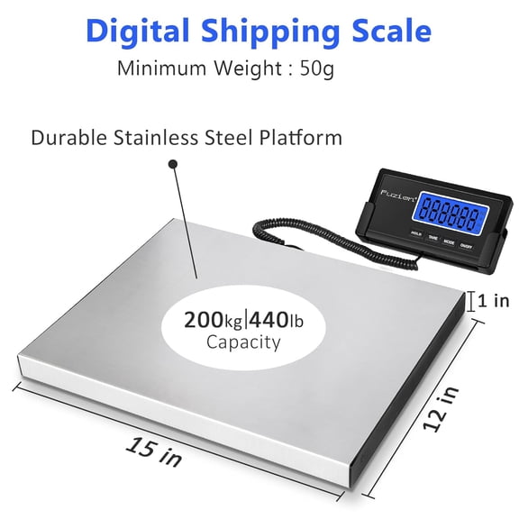 Digital Shipping Scale 440LB x 10g Heavy Duty Postal Scale with Stainless Steel Platform and Dual Power Supply for Packages Luggage Small Pets