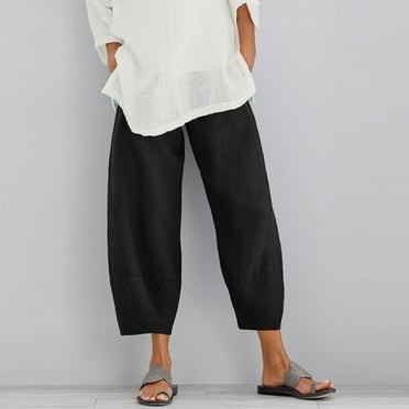 Abcnature Womens Wide Leg Pants, Plus Size Linen Harem Pants Casual Summer Printed Pants with Pockets Beige S