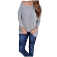 thumbnail image 4 of JUUYY Women’s Off Shoulder Knitted Sweater Oversized Crew Neck Long Sleeve Loose Lightweight Pullover Tops Gray XL, 4 of 4