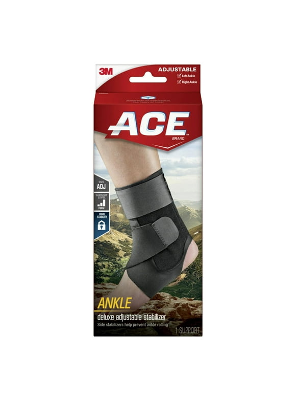 ACE Brand Deluxe Adjustable Ankle Stabilizer, Black – One Size Fits Most