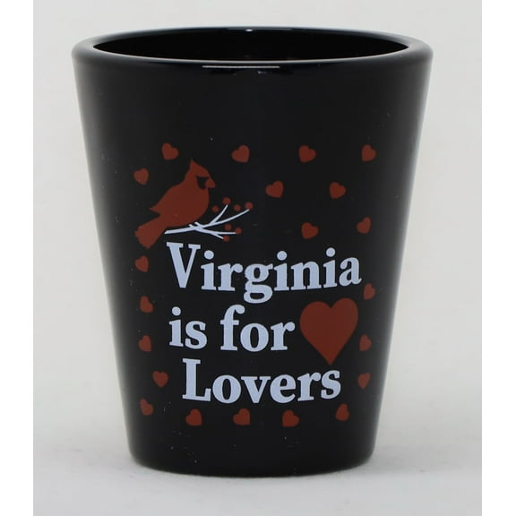 Virginia Cardinal Bird and Hearts Black Shot Glass